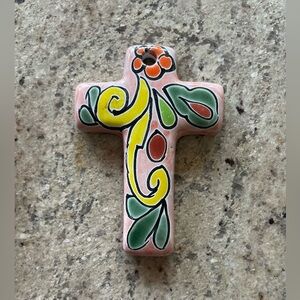 Handmade and hand painted ceramic cross - made in Mexico